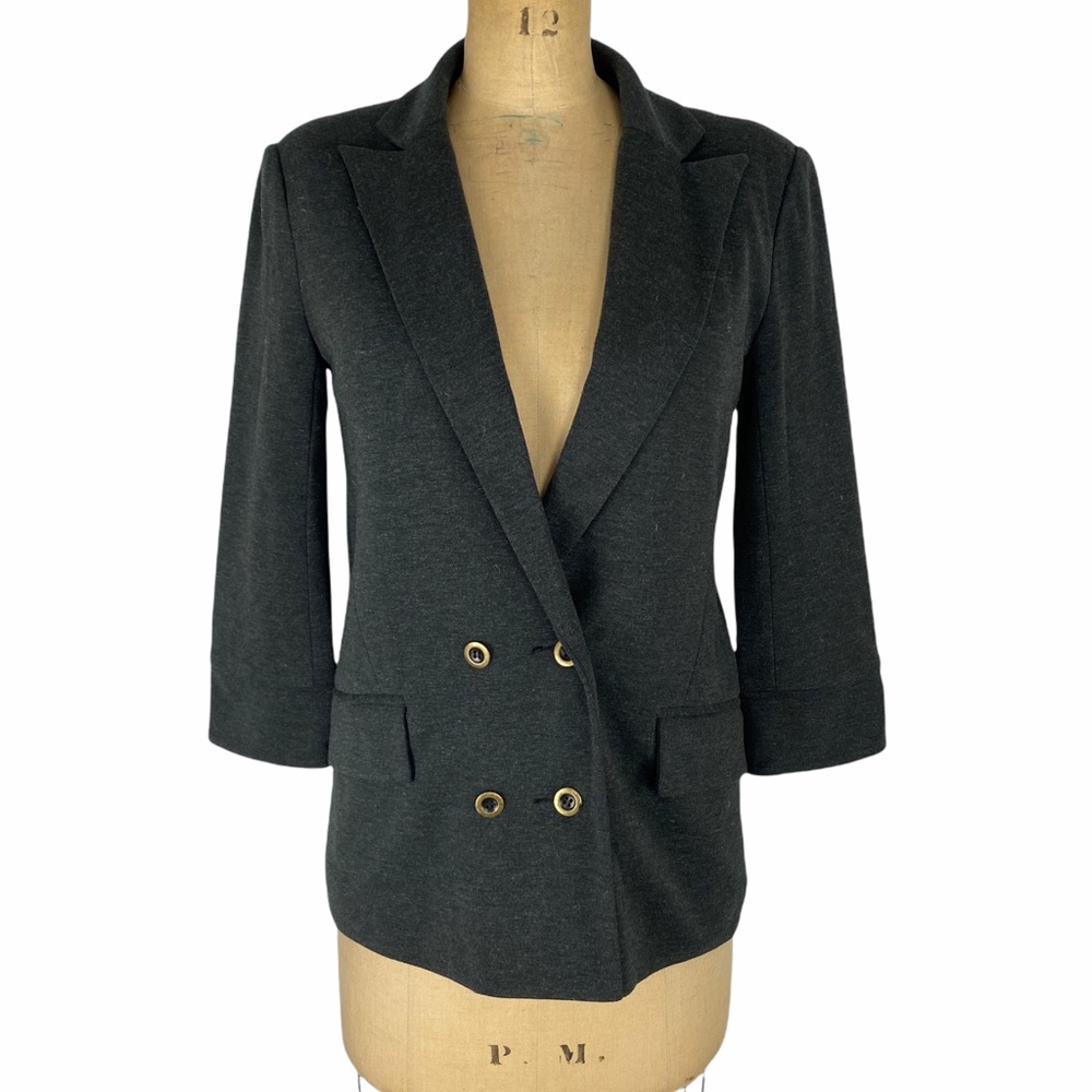 🌷 Cartonnier (Anthropologie) Charcoal 3/4 Sleeve Double Breasted Blazer Size S